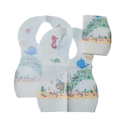 الصين Disposable Baby Bib, Waterproof Paper + PE Film 25*28cm+5cm with Pocket الصانع